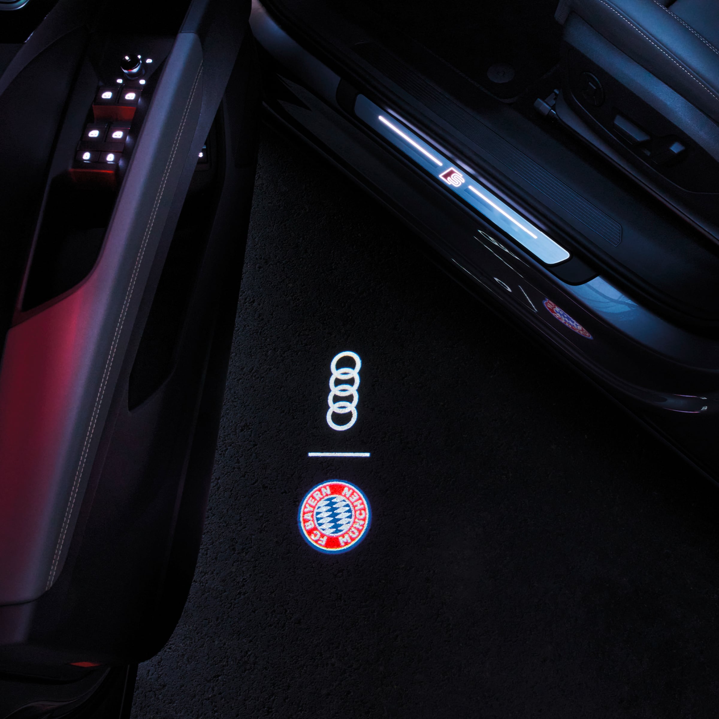 Audi Einstiegs-LED FC Bayern Logo und Audi Ringe Audi A3 A4 A6 A7